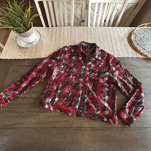 Elementz Jacket Medium Red Black Gray Houndstooth Sparkle Print Button Down
